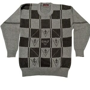 Oswal Men’s Vintage Argyle‎ Knit Golf Sweater Gray Black Size L